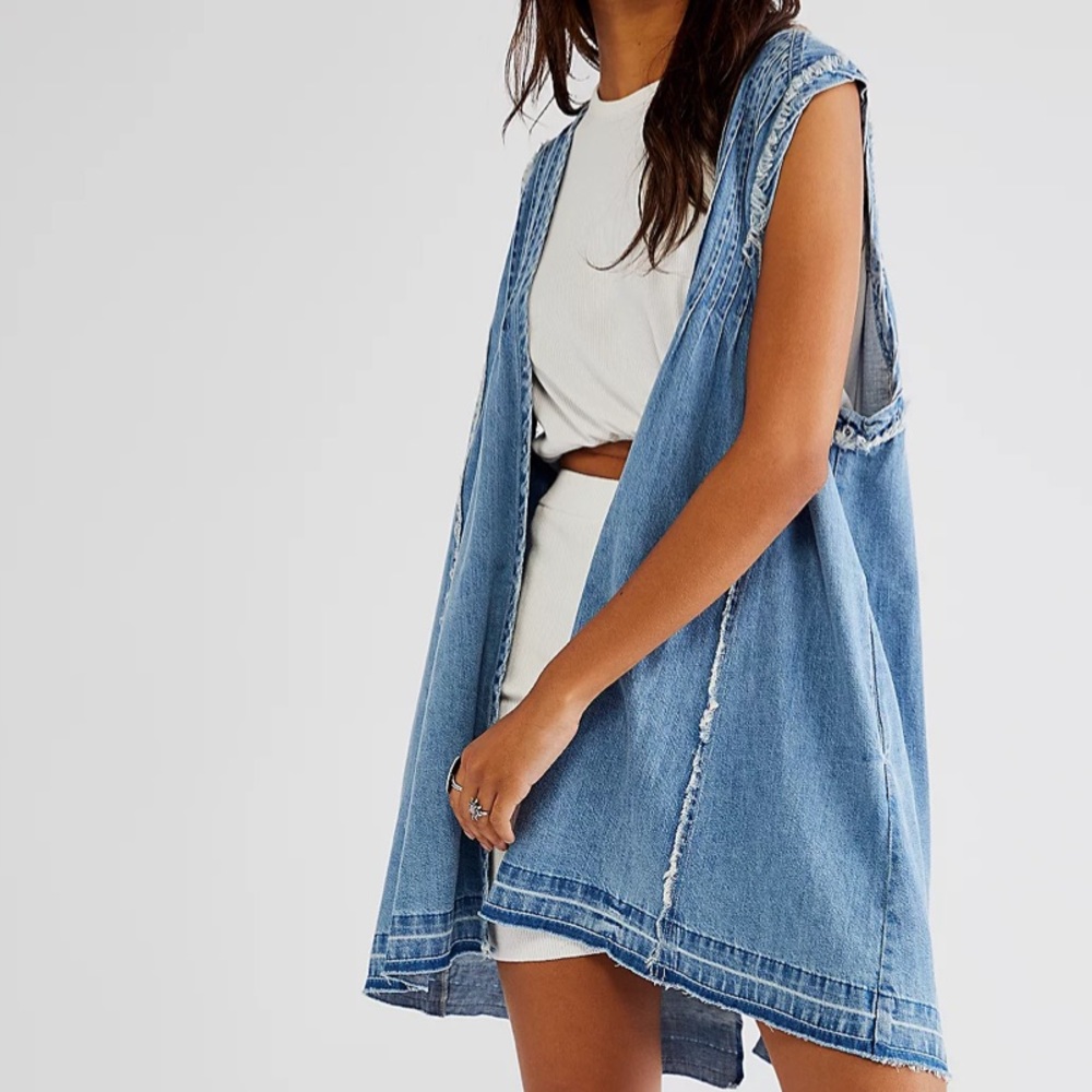 Free People Blue Denim Sleeveless Vest